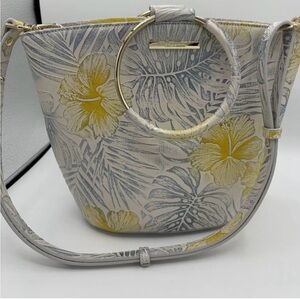 Brahmin Lemonade Nostalgia Mod Bowie Satchel Yellow Blue Small Round Handle